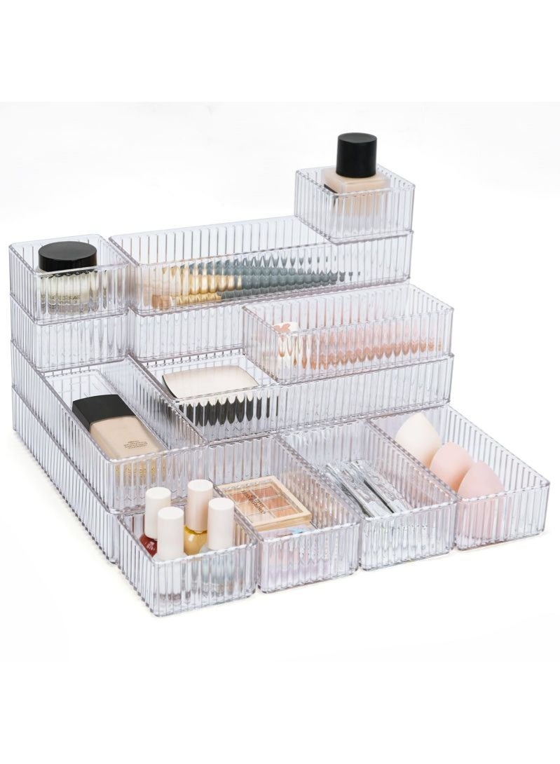 10 Pack Desk Drawer Organisers, 4 Size Plastic Drawer Storage Bins for Kitchen, Bathroom, Bedroom, Office, Utensils, Makeup, Jewelries, Gadgets - Image 1